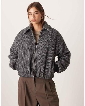 Abercrombie & Fitch Herringbone Wool Look Bubble Hem Bomber Jacket - Grey