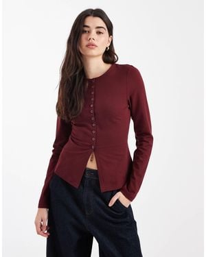 ASOS Cotton Button Through Long Sleeve Top - Red