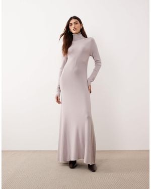 ARRANGE Compact Rib Knit High Neck Maxi Dress - Pink