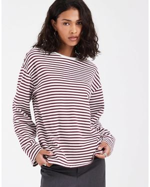 Pieces T-shirt manches longues à rayures - bordeaux et blanc - Rouge