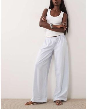 ASOS Seersucker Wide Leg Drawstring Trousers - White