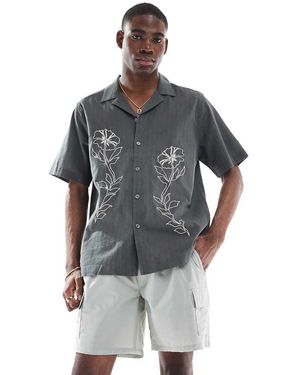 Only & Sons Camicia Stile Resort Grigia Con Ricami - Grigio