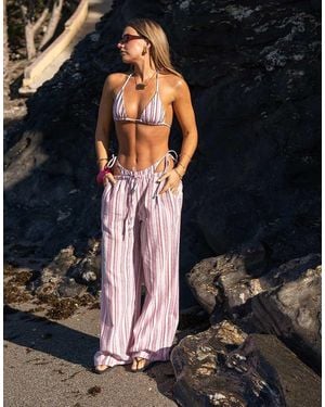 Daisy Street X Molly Mcfarlane Linen Look Pull Trousers - Blue