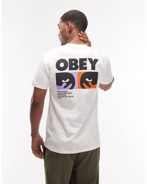 Obey T-shirt à logo graphique et imprimé au dos - Blanc