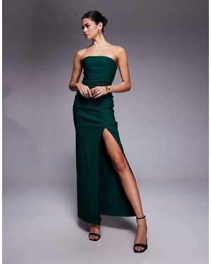 Vesper Vestido Largo Fruncido Con Abertura Delantera Y Escote Palabra De Honor De Bengalina De - Azul