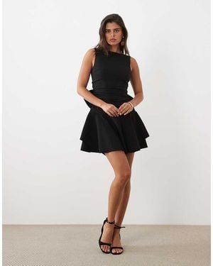 TFNC London Bengaline V Back Bow Detail Skater Mini Dress - Black