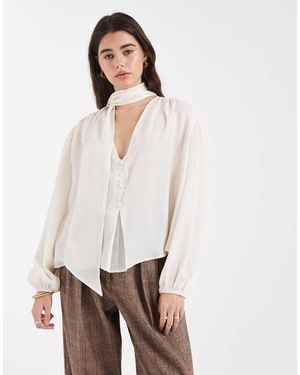 ASOS Satin Scarf Neck Blouse - White