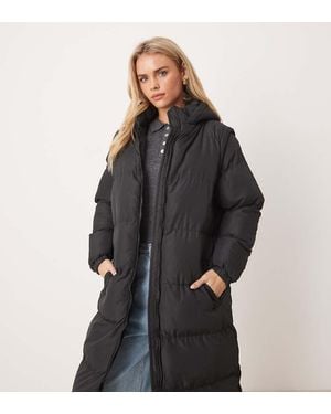 Brave Soul Petite Hooded Maxi Padded Jacket With Detachable Sleeves - Black