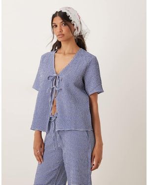 Jdy Tie Front Seersucker Top Co-ord - Blue