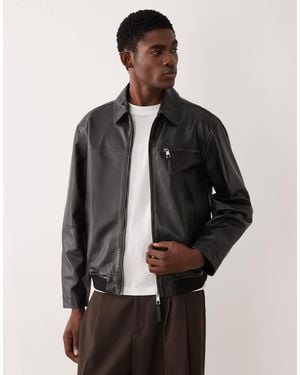 ASOS Real Leather Oversized Harrington Jacket - Gray