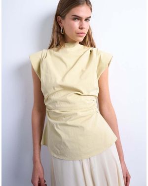 TOPSHOP Waisted Structured Shoulder Top - Natural