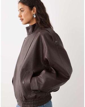 Abercrombie & Fitch Oversized Faux Leather Bomber Jacket - Brown