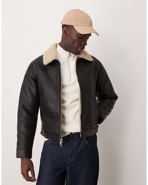 Abercrombie & Fitch Vegan Leather Sherpa Lined Shearling Jacket - Blue