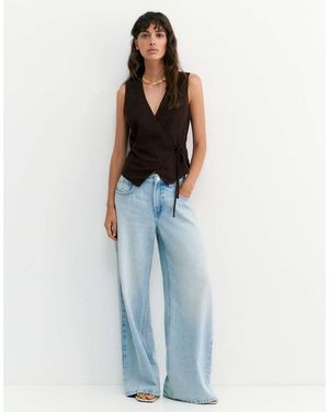Pull&Bear Linen Blend Vest With Side Tie Fastening - Black
