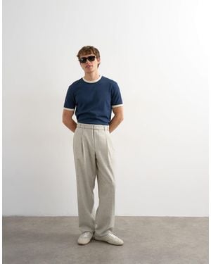 TOPMAN Wide Leg Belted Textured Pants - White