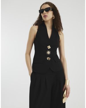 River Island Button Down Halterneck Waistcoat - Black
