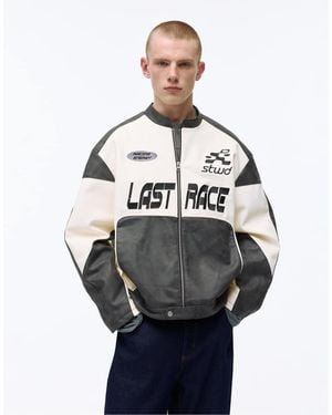 Pull&Bear Faux Leather Panel Jacket - Grey