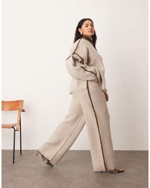 ARRANGE Curve Thick Rib Knit Contrast Colour Pants - Natural