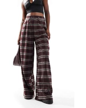 Minga London Burgundy Plaid Baggy Trousers - Purple