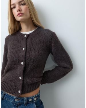Vero Moda Grob gestrickte strickjacke mit strassknöpfen - Schwarz