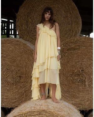 Muse Assembly Boho One Shoulder Tiered Ruffle Maxi Dress - Natural
