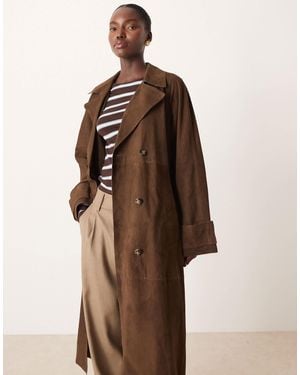 Mango 100% Leather Trench Coat - Brown
