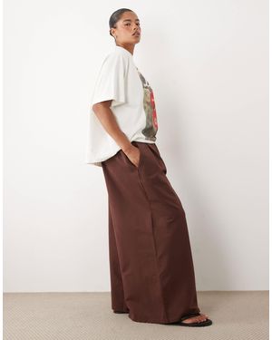 ASOS Asos Design Curve Cotton Twill Wide Leg Trouser - Brown