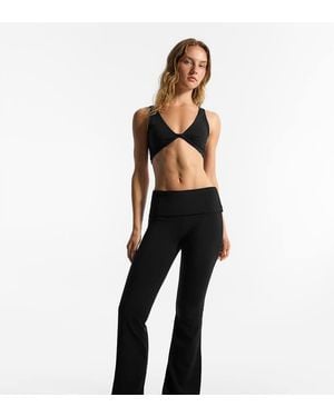 Bershka Petite Technical Flared Trousers With Turn-down Waist - Black