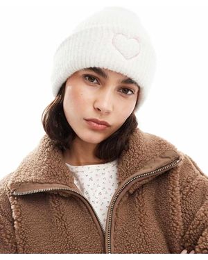 Miss Selfridge Gorro Con Bordado De Corazón De Punto De -Blanco - Marrón