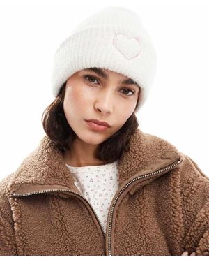 Miss Selfridge Gorro Con Bordado De Corazón De Punto De -Blanco - Marrón