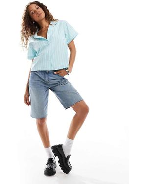 Wrangler Camicia A Maniche Corte Menta A Righe - Blu