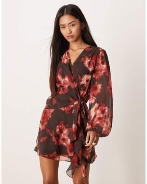 Abercrombie & Fitch Long Sleeve Wrap Mini Dress - Red