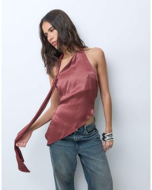 ASOS Satijnen Asymmetrische Haltertop Met Strikdetail - Rood