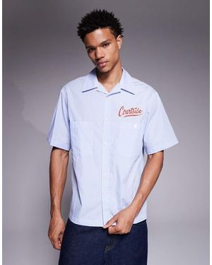 Courtside Boxy Camp Collar Striped Shirt - White