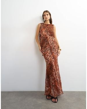 TOPSHOP Sheer Open Back Maxi Dress - Brown