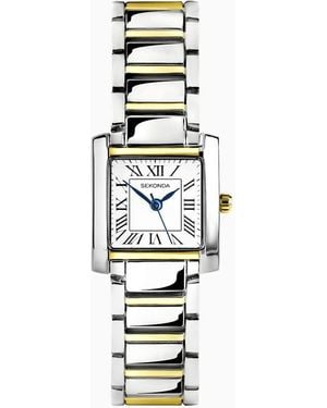 Sekonda Montreal 21Mm Analogue Watch With Two Tone Case And Alloy Bracelet With Dial - White