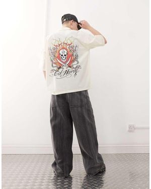 Ed Hardy Snakes And Skull Flames Printed Shirt - White