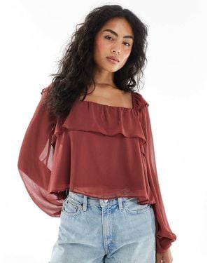 Miss Selfridge Chiffon Milkmaid Blouse - Red