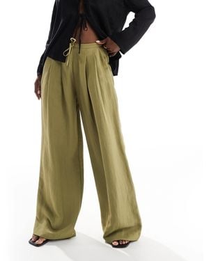 Stradivarius Crinkle Wide Leg Trouser - Green