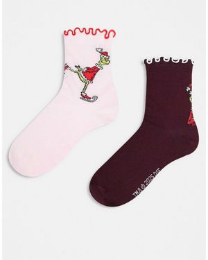 ASOS The Grinch Christmas Pack Of 2 Socks With Frill Top - Purple