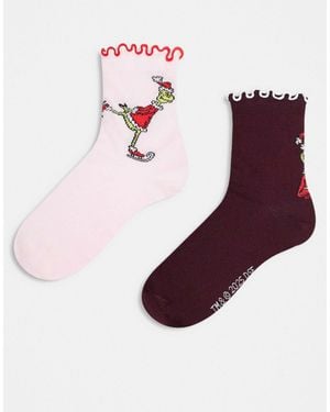 ASOS The Grinch Christmas Pack Of 2 Socks With Frill Top - Purple