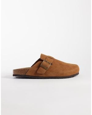 ASOS Mule Sandals With Cork Sole Bonded Suede-brown