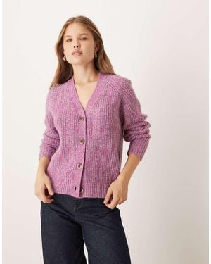 Vila Cárdigan Rosa Jaspeado De Punto Acanalado Grueso De - Morado