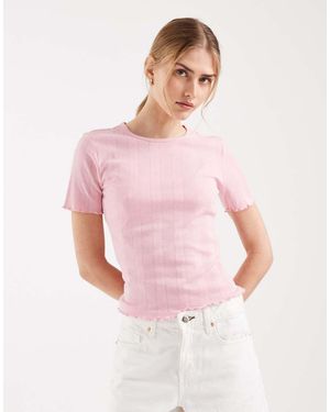 ONLY Pointelle Lettuce Edge Top - Pink