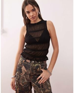 Collusion Knitted Ruched Vest - Black