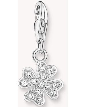 Thomas Sabo Charm Blanco Con Diseño De Hoja De Trébol De Plata De Ley-Plateado