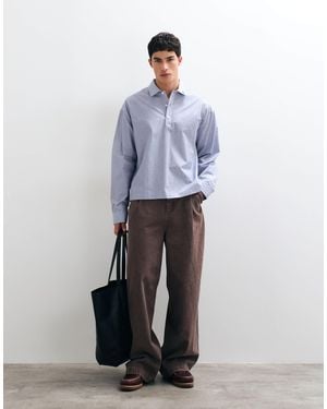 ASOS Boxy Overhead Stripe Shirt With Collar Embroidery - White