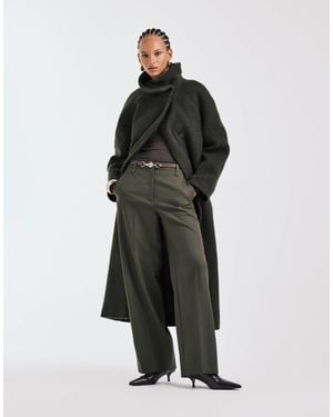 ARKET Pure Wool Straight Leg Pants With Flat Front - Green