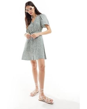 Vero Moda Button Through Mini Skater Dress - Blue