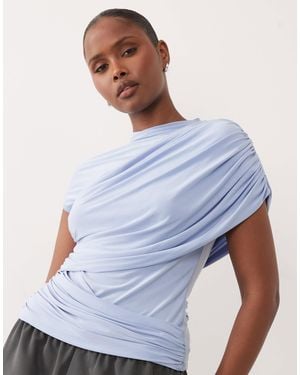 ASOS Slinky Ruched Drape Detail Top - Blue